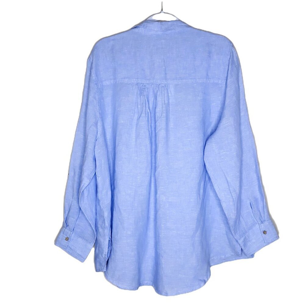 NEW Sigrid Olsen Tunic Top Blue Linen Long Sleeve Lagenlook Coastal - Picture 3 of 5